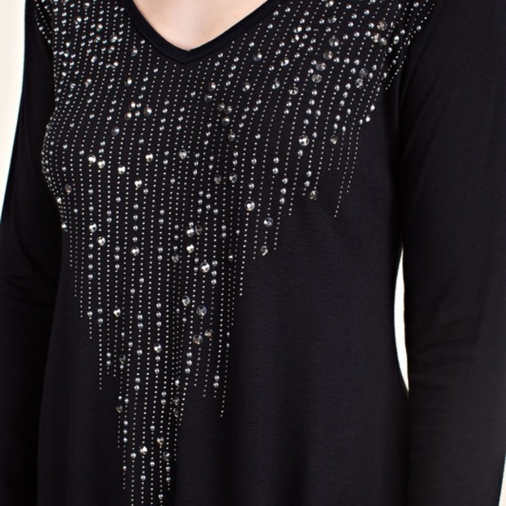 NEW VOCAL TUNIC SHIRT BLACK SM-3X rhinestones sexy WESTERN rocker biker harley - Picture 2 of 5